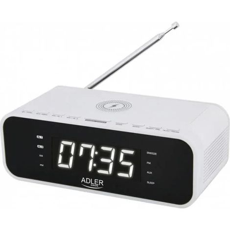 Adler AD 1192W reloj despertador digital blanco con cargador inalámbrico