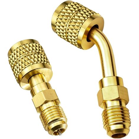 2 x 45° Left Flared Brass Female Adapter for R32 Refrigerant + 1/4" Straight Fitting, Non-slip Handle, Compatible with R-32 Tanks and Split Systems (1/5)