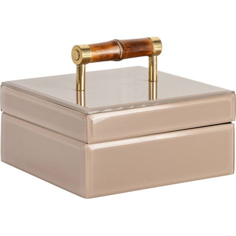 Boîte de rangement beige en verre chic - beige et laiton doré (1/5)