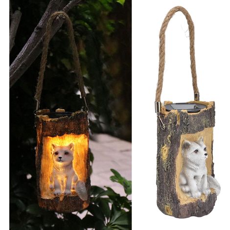 Suspension solaire LED en résine, suspension solaire renard en forme de souche d'arbre, suspension LED en forme de souche d'arbre, étanche IP67 pour extérieur, lampe décorative suspendue pour jardin,  (1/5)