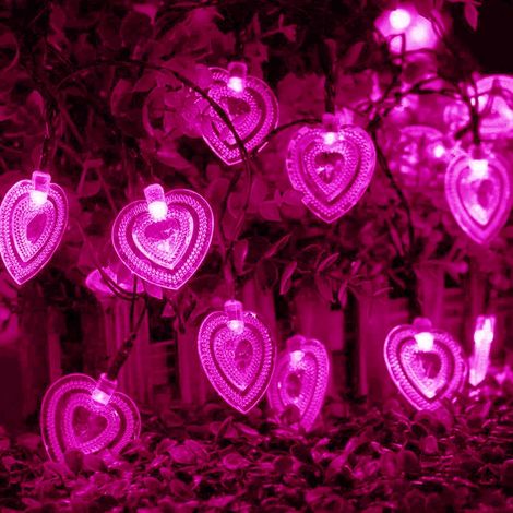 Guirlande Lumineuse Solaire Coeur D'amour Jardin, Étanche 20ft 30LED Fée Solaires Lumière pour Exterieur Interieur Mariage Fête Noël Saint Valentin Ambiance Éclairage Décoration (Rose) (1/5)