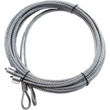 La puerta del garaje utiliza un cable de acero de 26 cm de largo y 0,32 cm de diámetro, con un resorte de torsión y un lazo en un extremo (dos hebras).