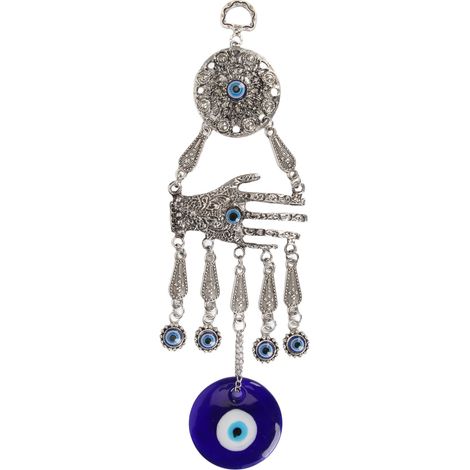 Porte-bonheur œil bleu rétro en alliage coloré et verre lumineux, décoration suspendue pour voiture, chambre, bureau. (1/5)