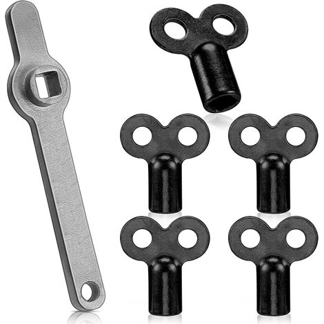 6 Pcs Clé de Purge pour Radiateur - 1 Clé Carrée en Acier Inoxydable, 5 Clés de Chauffage Universelles en Alliage de Zinc Avec Trou de Suspension (Noir) (1/5)