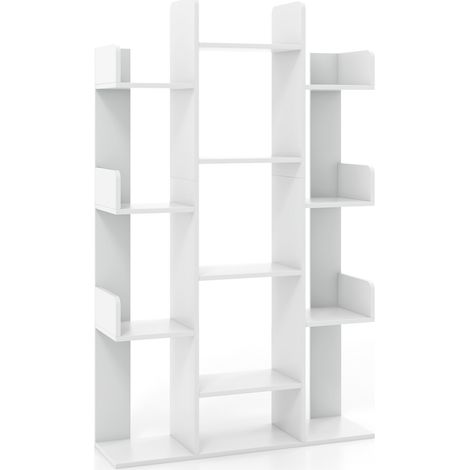 Bibliothèque blanche en forme d arbre à 13 compartiments avec fixation anti-basculement et pieds antidérapants pour salon et bureau (1/5)