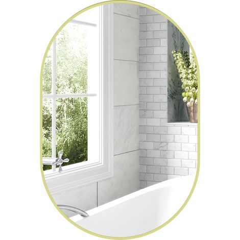 Miroir de salle de bain ovale décoratif 60 x 90 cm avec cadre en aluminium pour salon, orientation horizontale ou verticale, doré (1/5)