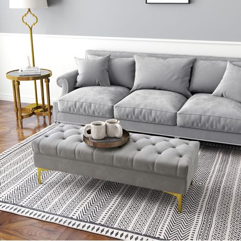CHICFURN Panca imbottita 118x45x42 cm in velluto grigio chiaro con gambe dorate (1/5)