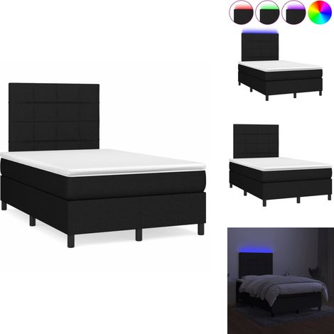 Sommier à lattes de lit matelas et LED noir 120x190 cm tissu - Sommier Tapissier - Lit Double - Matelas Led - Éclairage LED - Tête De Lit Réglable (1/5)