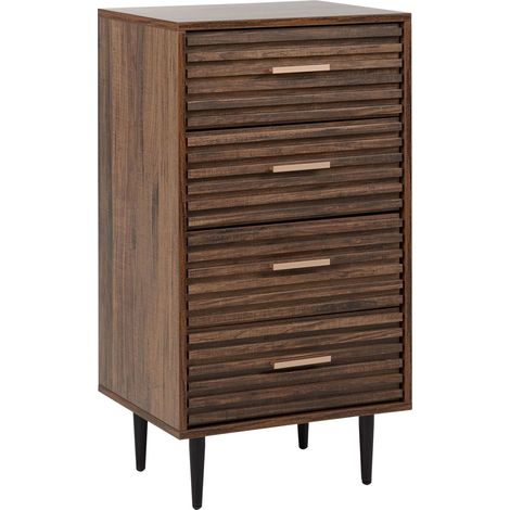 Cassettiera moderna in legno scuro a 4 cassetti con telaio in MDF gambe in ferro Keith