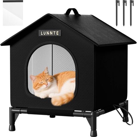 Niche pour chats extérieure, caverne pour chats pour l'extérieur, niche pour chats pour l'extérieur résistante à l'hiver imperméable, cabane pour chiots à l'extérieur, avec rideau transparent amovible (1/5)