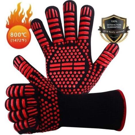 Gants de Barbecue en Silicone antidérapants EN407 pour Barbecue, Four, Four, Gants de Cuisson résistants à la Chaleur, Gants de cheminée, Gants de cheminée, Gants de cheminée jusqu'à 800 ḞC - Rouge (1/4)