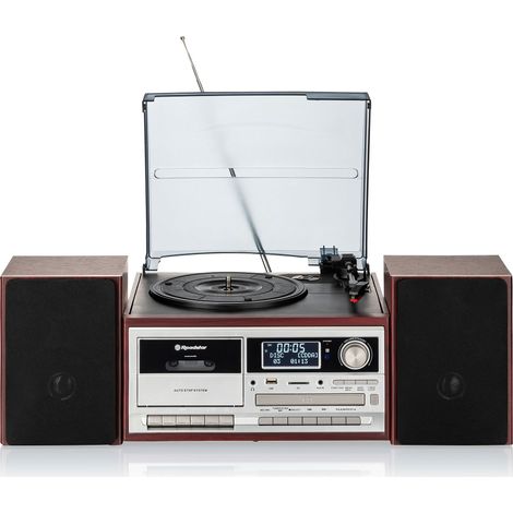 Roadstar HIF-8892D+BT Tocadiscos de Vinilo Vintage, Acabado Madera, Radio DAB DAB+ FM, Reproductor CD, Cassette, USB Madera (1/5)