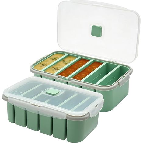 2 Moules Souper Cubes en Silicone – Moule à Soupe Congélation 6 Compartiments, Moule à Soupe avec Couvercle, Bac à Glaçons avec Couvercle pour Soupes & Sauces, Sans BPA (1/5)