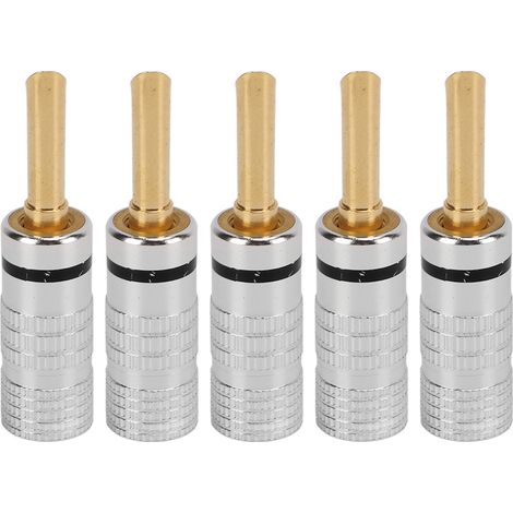 5Pcs J.10054 Fiche Banane 4mm à Cran Sans Soudure Dorée 24K pour Câble Enceinte Home Cinéma Noir (1/5)