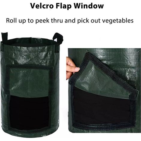 Sac de culture PE noir 3 gallons 25x22cm avec fenêtre aérée pour pommes de terre, tomates et légumes - pot de jardinage respirant en stock (1/3)