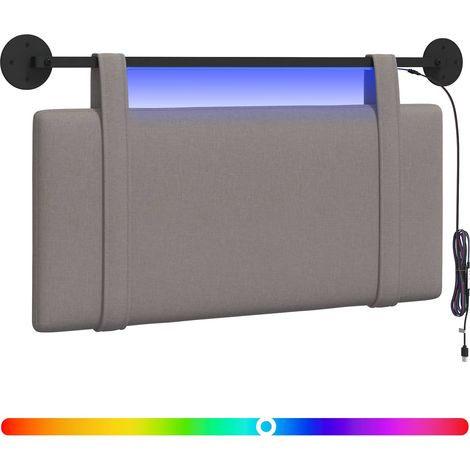 Hanging Headboard with LED Light Taupe Fabric vidaXL