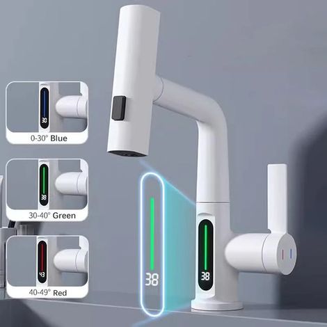 Robinet numérique intelligent - mélangeur digital eau chaude/froide, bec pivotant, finition blanche moderne (1/5)