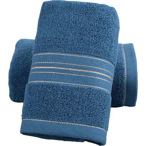 Paquet de 2 essuie-mains pour salle de bain - 100 % coton décoratif doux et très absorbant ensemble pour le visage, le spa, 13x30 pouces (bleu) (1/5)