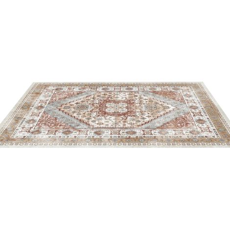 Mophorn Flächenteppich, 2743 x 3658 mm Kurzflor, waschbarer Teppich, rutschfeste Matte für Wohnzimmer, Vintage-Design, geeignet für Schlafzimmer, Kinderzimmer, Büro, Braunrot
