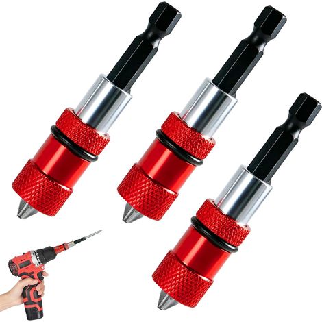 Porte Embout Visseuse - Lot de 3 - Acier Chrome Vanadium - Butée Réglable - Pour Placo et Perceuse - Tige 1/4" (1/5)