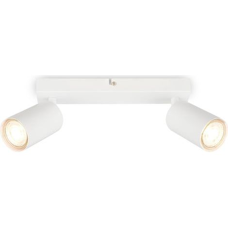 1 LED Ceiling Light with 2 Adjustable Spotlights, White Metal, Max 9W GU10, for Living Room, Bedroom, Kitchen (1/5)