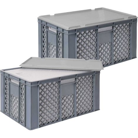 BRB Set, 2x 31,6 Liter Thermobox aus EPS in Eurobox durchbrochen 600x400x320, grau, mit Deckel grau (1/3)