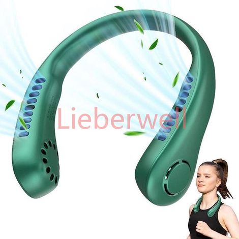 Ventilateur Cou Silencieux , BOOLING , Rechargeable USB , 3 vitesses , Vert (1/4)