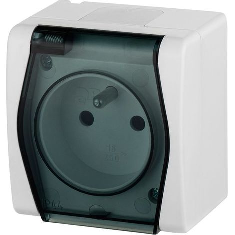 Enchufe individual hermético Hermes2 con tapa ahumada, 16A, IP44, blanco, 1021-01