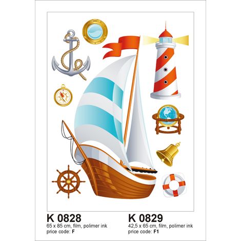 sticker mural voilier bleu, marron et rouge  - Sanders & Sanders