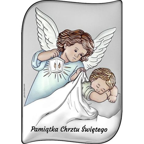 Imagen en plata de un ángel, recuerdo del Bautismo, coloreada con grabado 6784S-C 8,5 x 12 cm (1/5)