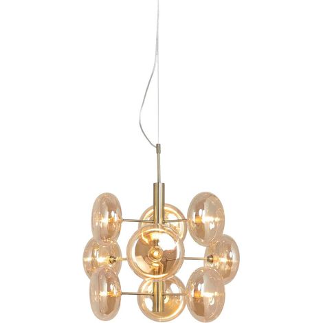 Suspension Luminaire en Métal Laiton Mat et Verre Ambré G9 53 cm pour Salon et Bureau - PANGIVO (1/3)