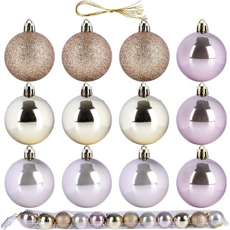 Palline di Natale infrangibili color oro rosa da 5 cm, 12 pezzi.