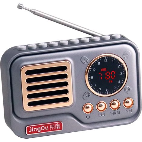 Mini radio FM portable avec affichage LED, haut-parleur Bluetooth sans fil, lecteur de musique MP3, compatible avec les cartes TF et les clés USB, et fonction d'arrêt programmé. (1/5)