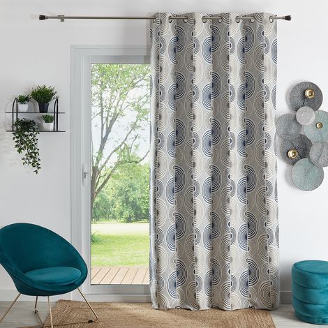Rideau Jacquard Motif Demi-Cercles Bleu 140x260 cm (1/3)