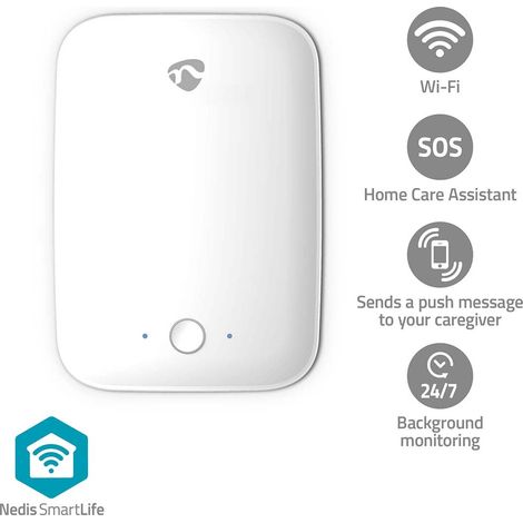 Detector de caídas  Wi-Fi  Alcance de detección: 7 m  Campo de visión efectivo (horizontal): ±45°  Campo de visión efectivo (vertical): ±45°  IP54  Blanco