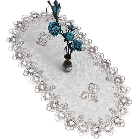 Nappe décorative pour table basse en polyester brodé avec bordure en dentelle, facile d'entretien, indispensable pour la décoration intérieure, multicolore (1/5)