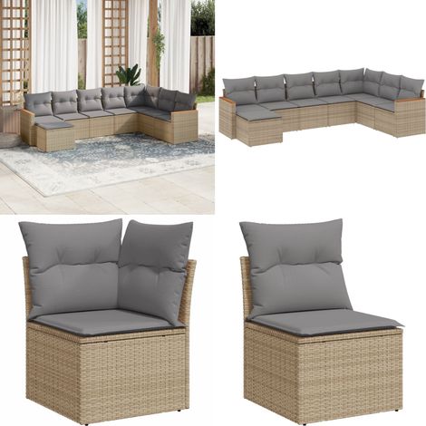 8-tlg. Garten-Sofagarnitur mit Kissen Beige Poly Rattan - Gartenmöbel - Esszimmergarnituren - Outdoor-Lounge - Rattanmöbel - Gartensorte - Home & Living (1/5)