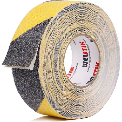 TrAdE Shop Traesio - Nastro Antiscivolo Alta Resistenza Sicurezza Antiattrito Battistrada 2,5cmx5mt Nero/giallo - (1/5)