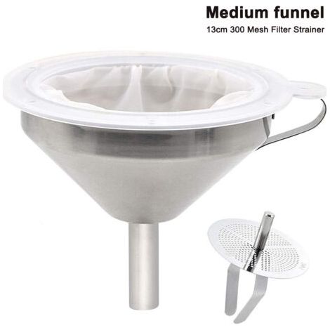 Edelstahltrichter, 12,7 cm (5 Zoll), Küchentrichter aus Edelstahl 304 mit Edelstahlsieb und 300-Mesh-Lebensmittelsieb zum Umfüllen von Flüssigkeiten. (1/4)