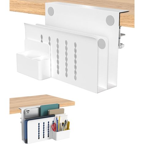Rangement LatéRal de Bureau, Couche Double Rangement Sous Bureau Avec Porte-Stylo Magnétique Sans Perceuse Compartiment de Gestion Des CâBles en Acier Support pour Ordinateur Portable Maison (1/5)