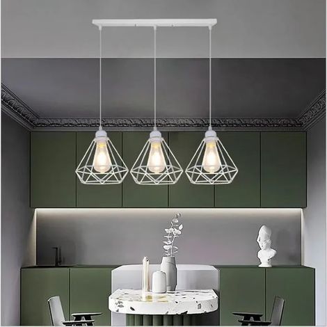 3 Lampes Suspensions en Métal Blanc Lustre Suspension Industrielle Style Vintage pour Salon Chambre (1/4)