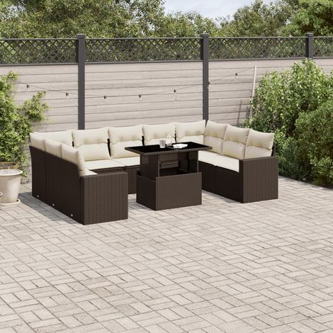 Set de sofás de jardín 10 pzas y cojines ratán sintético marrón vidaXL (1/5)