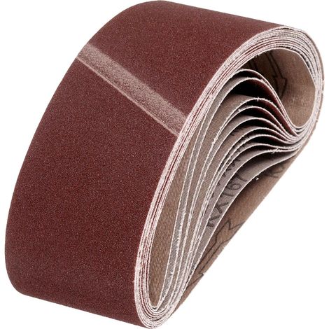 Bandes abrasives 75 x 533 mm – Lot de 10 (Grain 100) – Oxyde d'aluminium – Pour ponceuse à bande, travail du bois, polissage des métaux et affûtage de couteaux