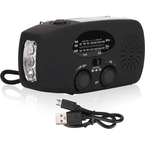 Radio NOAA AM FM - Antenne Longue - Chargeur Solaire et Manivelle - Étanche IPX3 - Batterie Intégrée 2000 mAh - Pour Extérieur et Urgence - 1 Pièce