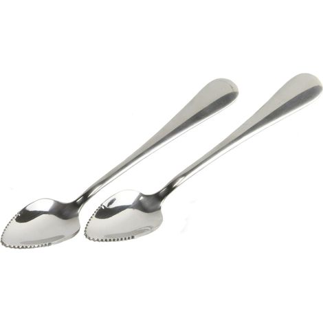 Lot de deux cuillères pamplemousse dentelées en acier inoxydable pour racler la pulpe des fruits alimentation bébé et dessert pratique (1/5)