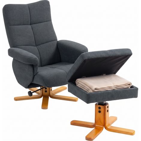 Grey Linen-Style Recliner with Storage Ottoman for Ultimate Comfort and Style (1/5)