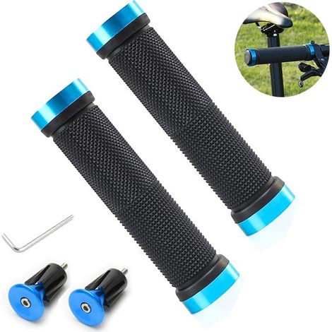 Fahrradlenkergriffe, rutschfeste Gummilenkergriffe, Mountainbike, Rennrad, Stadt-Faltrad mit zwei Gummi-Aluminium-Schlössern (Blau) (1/3)