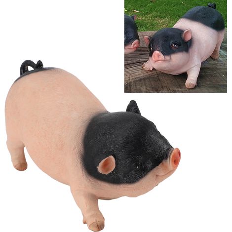 [Estatua de jardín] + [Figura realista de cerdo de resina] + [Decorativo para uso interior y exterior, 26 cm de altura] (1/5)