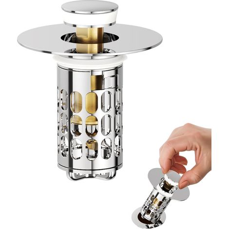 Bouchon universel à clapet avec récupérateur de cheveux anti-obstruction, acier inoxydable durable et joint 6.76cm (1/5)