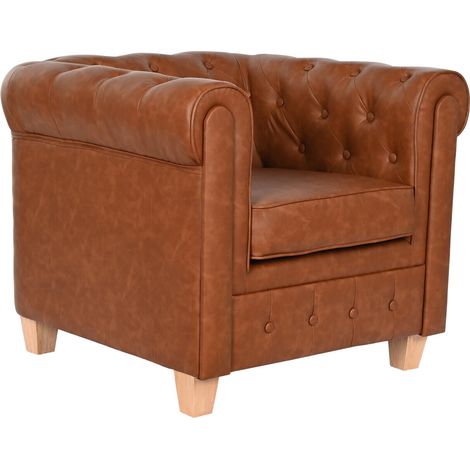 Sillon Poliester Madera 80X80X70 Simil Piel Marron (1/5)
